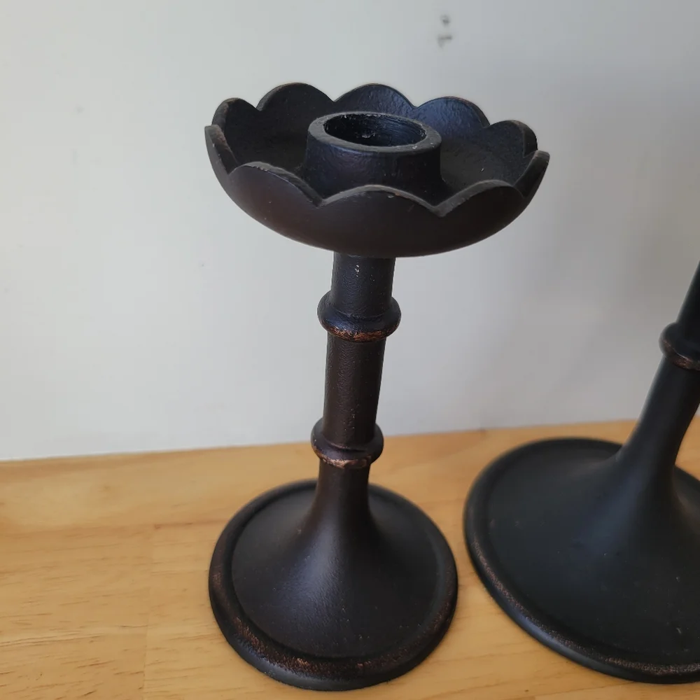 Crate And Barrel Elegant Black Candle Holder Set Of 2 Large And Small